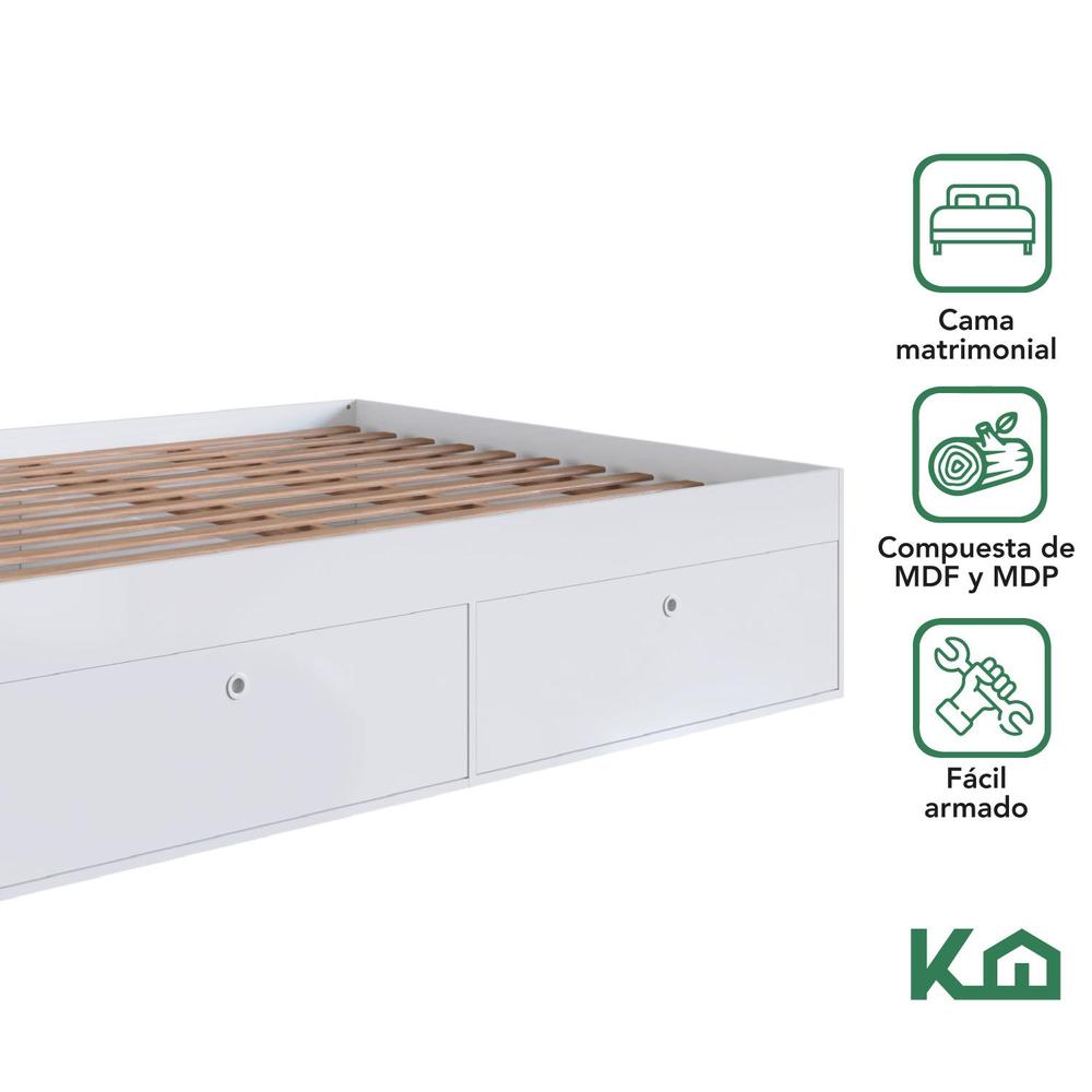 Foto 3 pulgar | Base Cama Matrimonial Con Cajones Compartimientos Kingshouse