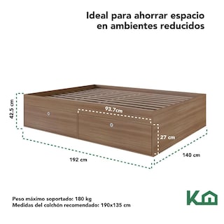 Foto 5 | Base Cama Matrimonial Con Cajones Compartimientos Kingshouse