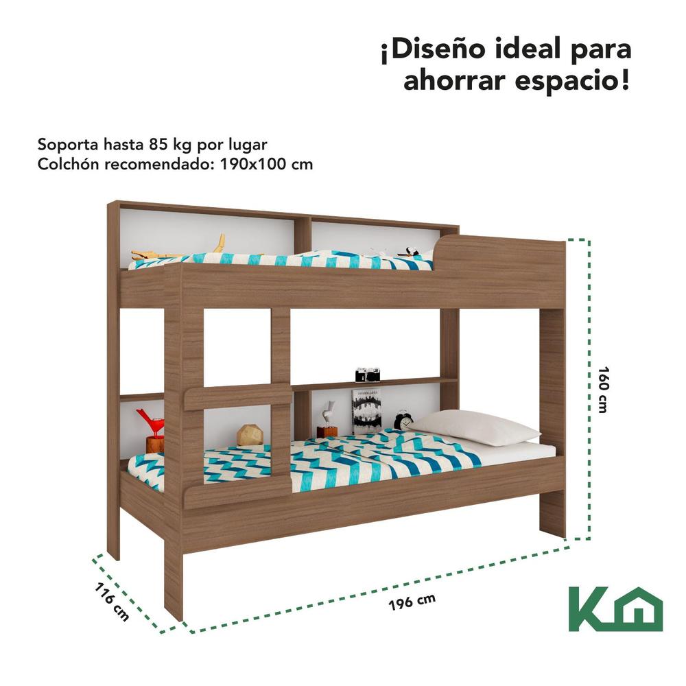 Foto 5 | Litera Doble Individual Base Cama Con Estante Kingshouse