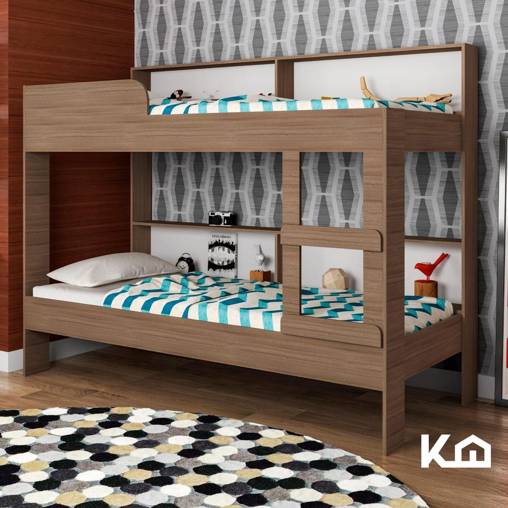 Foto 8 pulgar | Litera Doble Individual Base Cama Con Estante Kingshouse