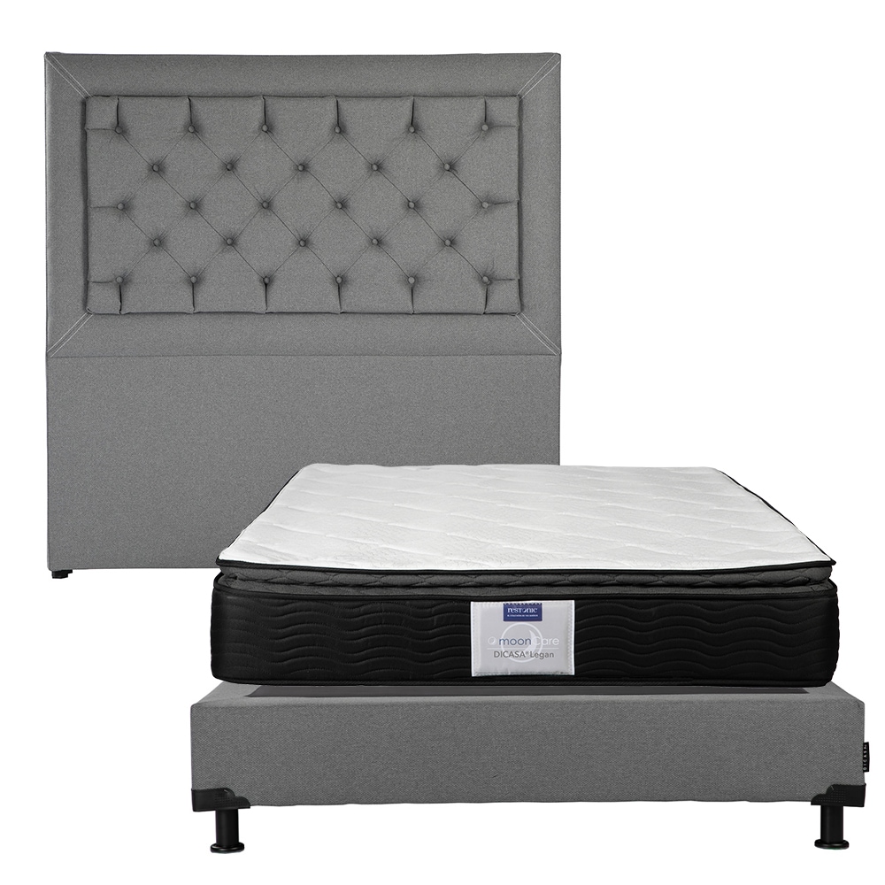 Cabecera Dicasa Mary Color Gris Queen Size + Box Dicasa Color Gris + Colchón Restonic Legan $11,449