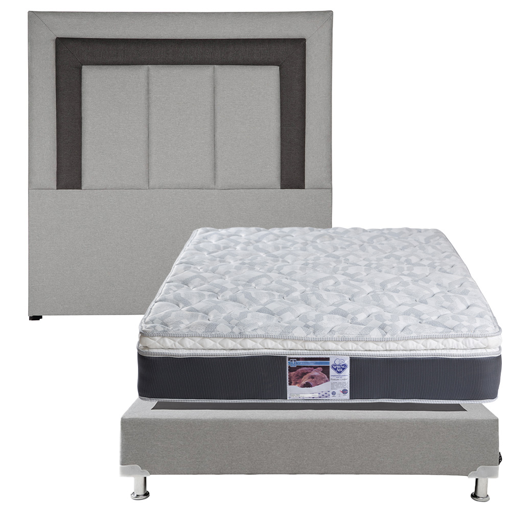 Cabecera Dicasa Bora Color Gris King Size + Box Dicasa Color Gris + Colchón Spring Air Marte
