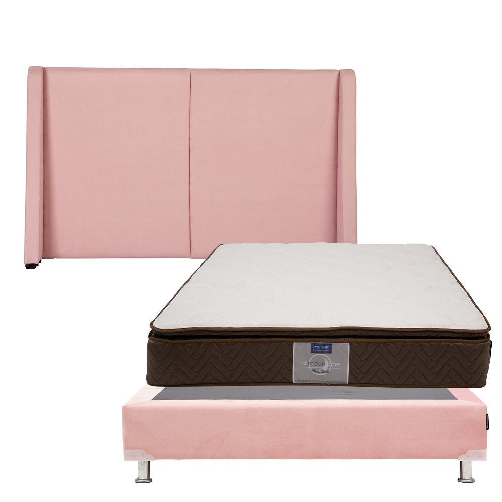 Cabecera Dicasa Milan Color Pink Matrimonial + Box Dicasa Color Pink  + Colchón Restonic Nautilus
