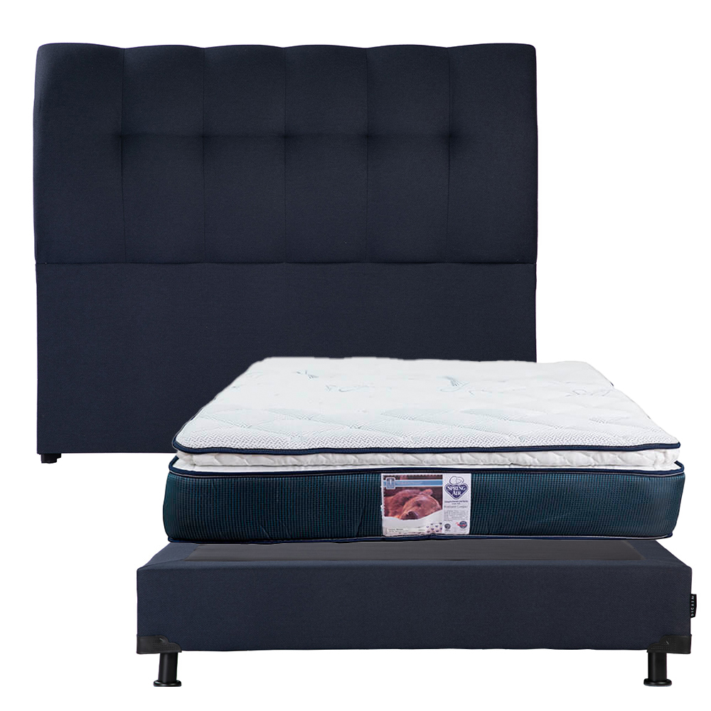 Cabecera Dicasa Nube Color Azul Queen Size + Box Dicasa Color Azul Queen Size + Colchón Spring Air Monaco