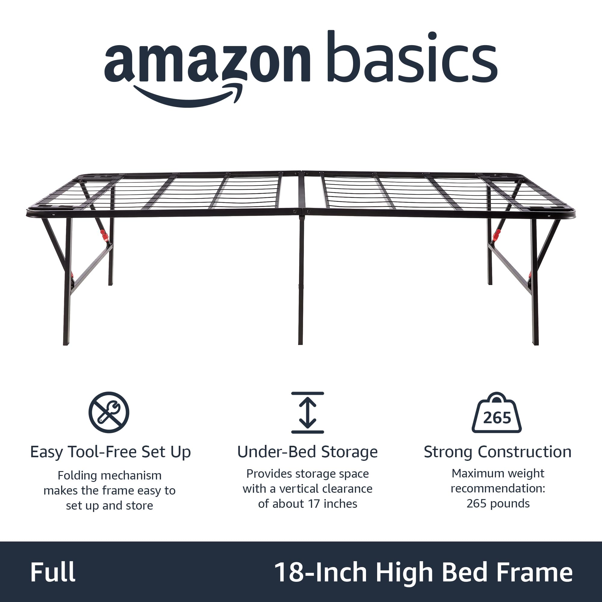 Foto 2 | Somier Con Plataforma Amazon Basics, Plegable, Tamaño Completo, Negro - Venta Internacional.