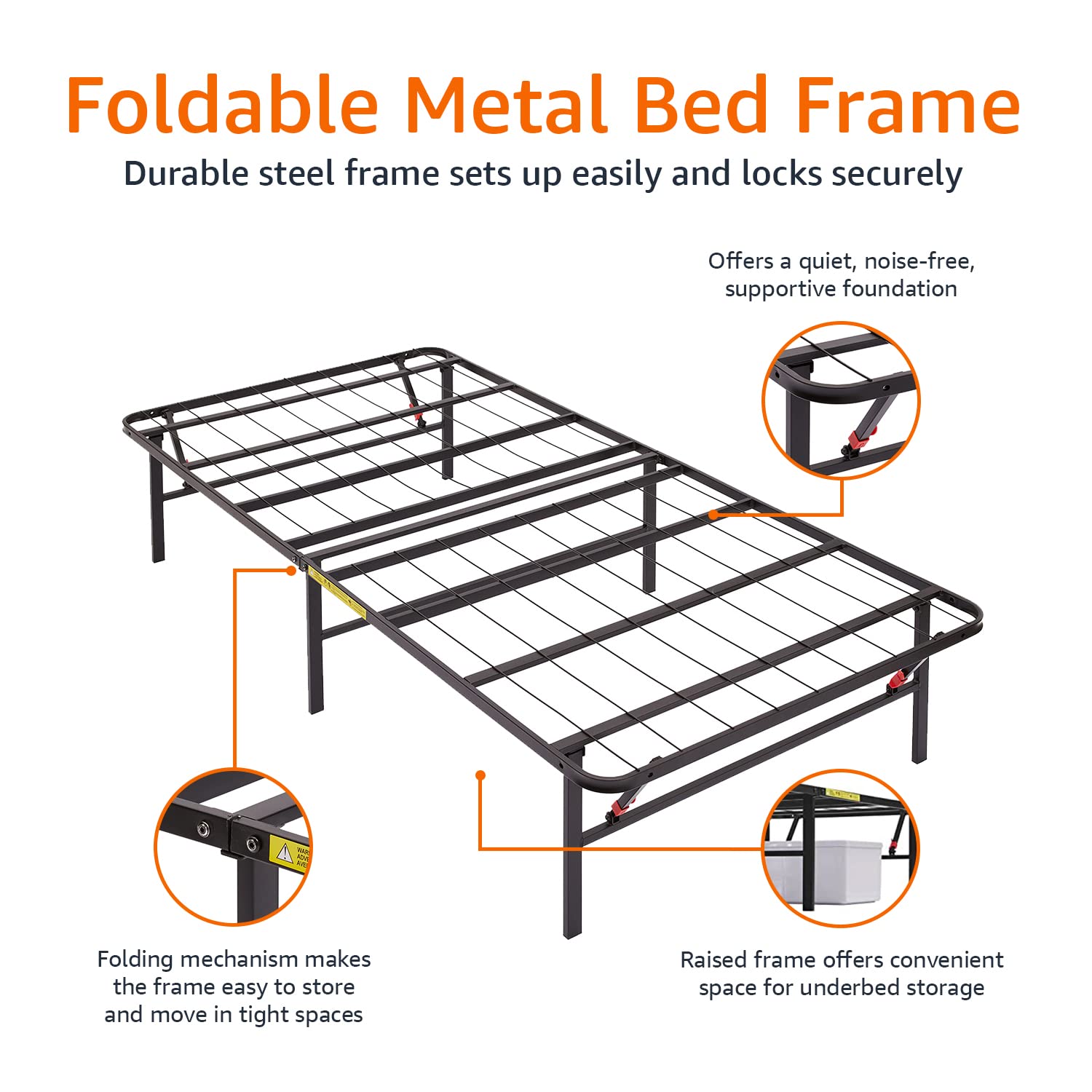 Foto 4 pulgar | Somier De Cama Con Plataforma Amazon Basics, Plegable, De Metal, Tamaño Xl - Venta Internacional.