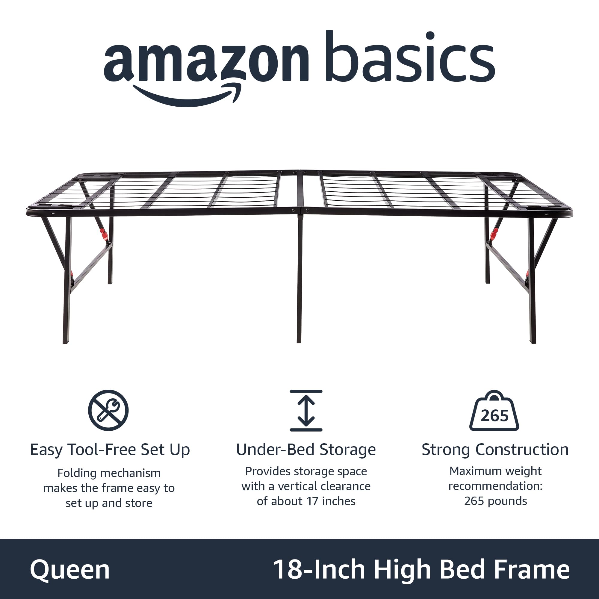 Foto 2 | Marco De Cama Con Plataforma Amazon Basics, Plegable, De Metal, Tamaño Queen, Negro - Venta Internacional.