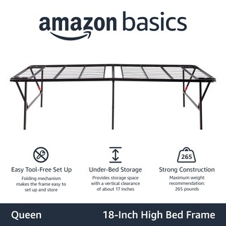 Foto 2 | Marco De Cama Con Plataforma Amazon Basics, Plegable, De Metal, Tamaño Queen, Negro - Venta Internacional.