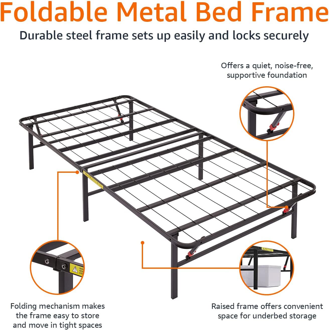 Foto 3 | Marco De Cama Con Plataforma Amazon Basics, Plegable, De Metal, Doble, Negro - Venta Internacional.