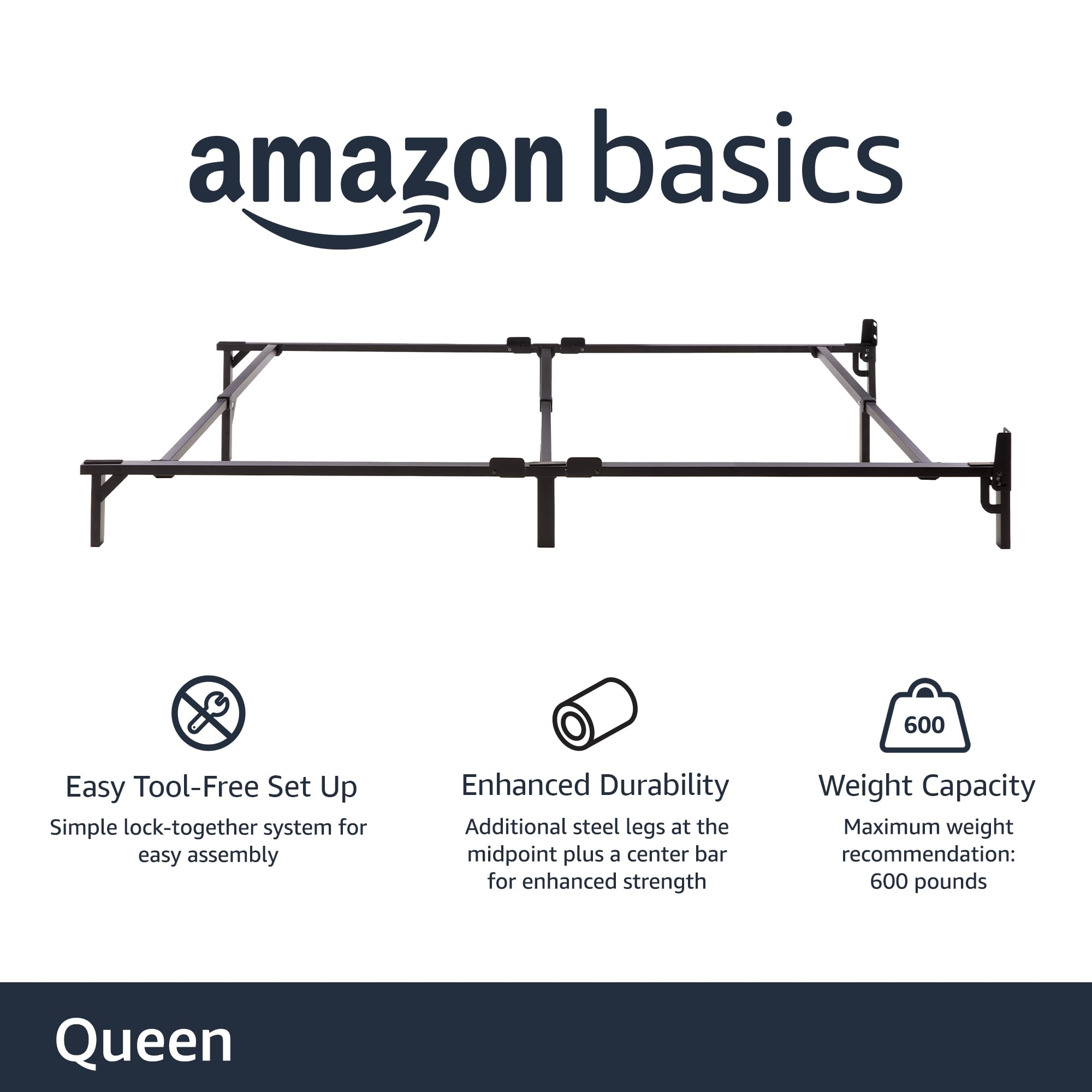 Foto 2 | Somier De Cama Amazon Basics, Tamaño Queen, Acero Resistente, Negro - Venta Internacional.