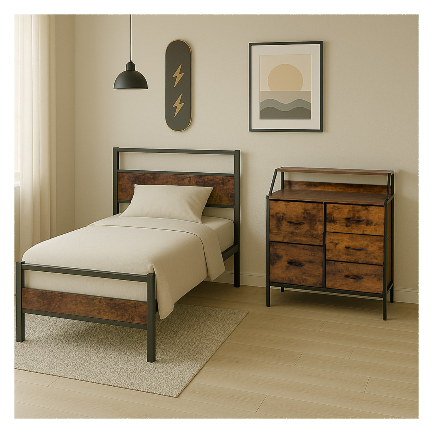 Base Individual + Cómoda 5 Cajones Rack & Pack Country Moderna Houzer