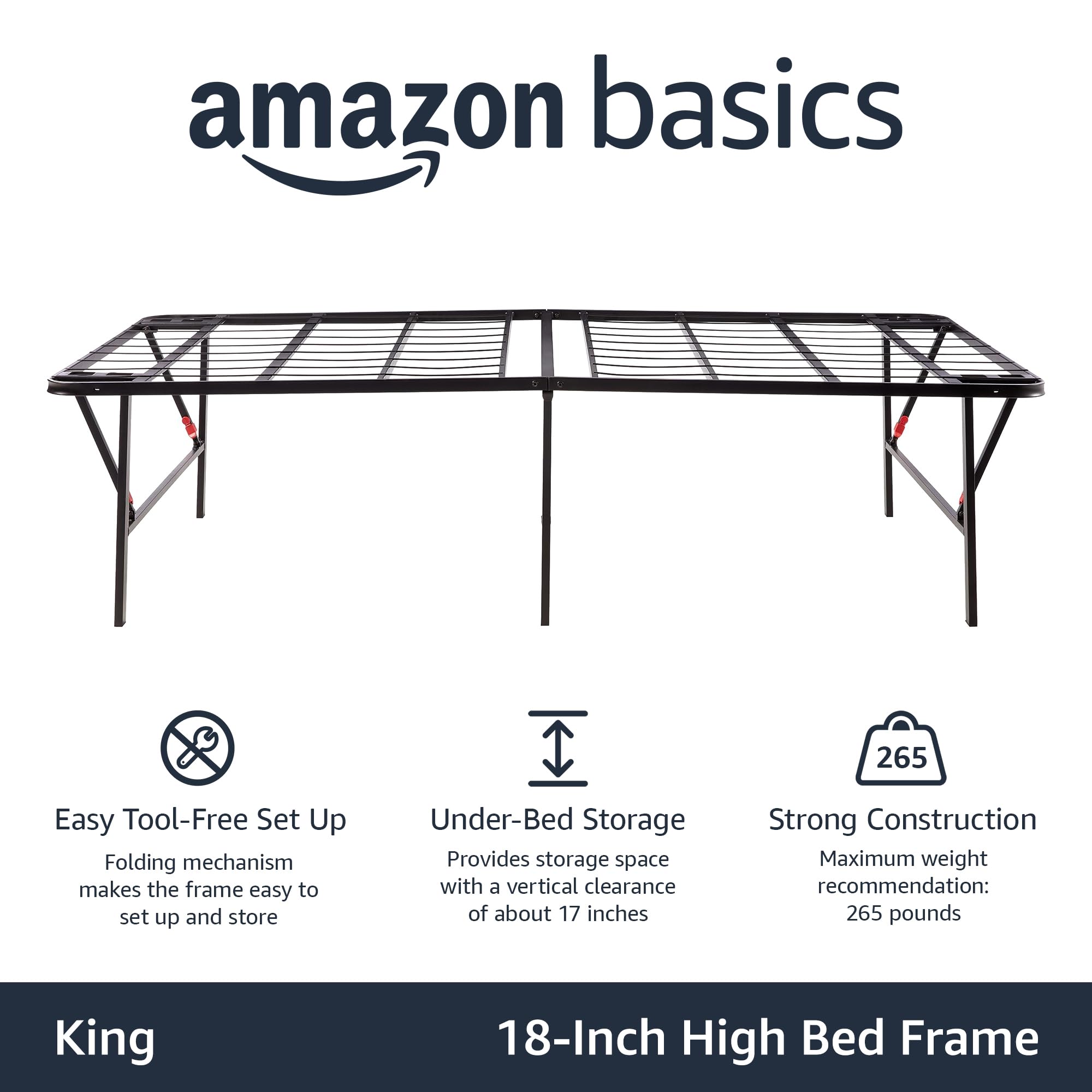 Foto 2 | Marco De Cama Con Plataforma Amazon Basics, Plegable, De Metal, Tamaño King, Negro - Venta Internacional.