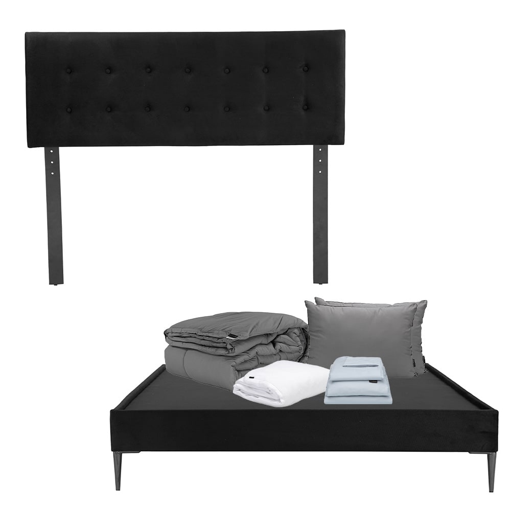 Cabecera Dicasa Bilbao Color Negro Matrimonial+base Cama Slim Dicasa+almohada 2pack+protector+sábanas Softy+edredón $7,799