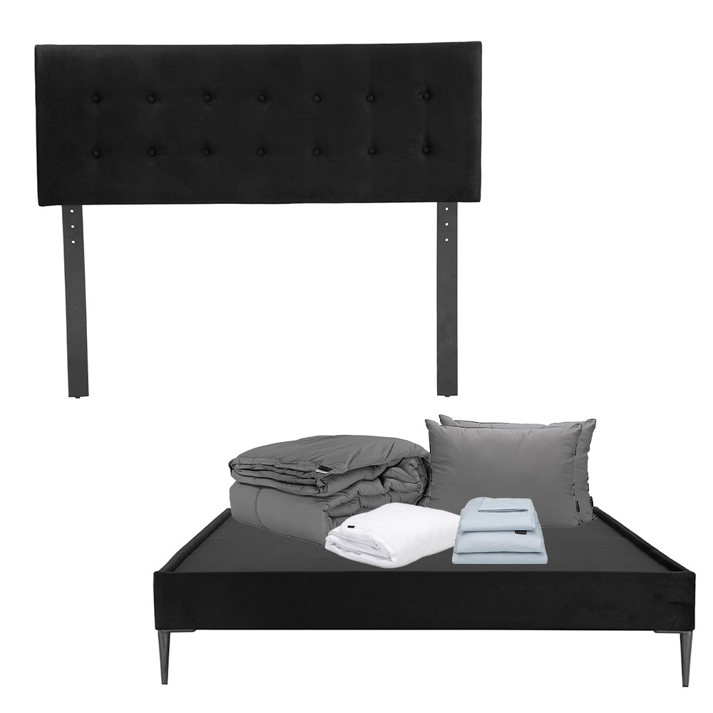 Foto 1 | Cabecera Dicasa Bilbao Color Negro Queen Size+base Cama Slim Dicasa+almohada 2pack+protector+sábanas Softy+edredón