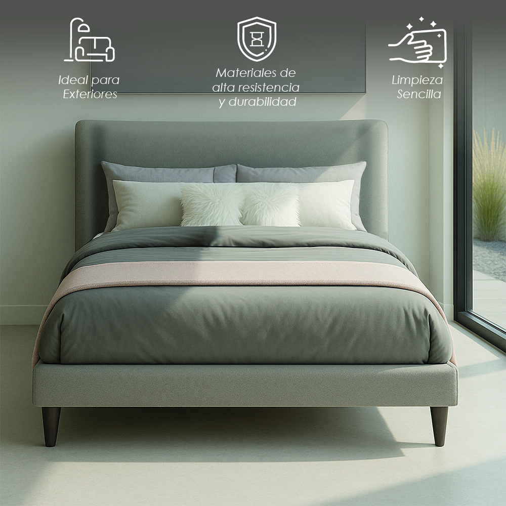 Foto 3 | Ilios Innova | Cama King Size Gris Con Cabecera Tapizada En Lino Y Poliéster | Estructura De Madera Resistente