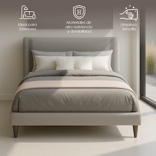 Foto 3 | Ilios Innova | Cama King Size Gris Con Cabecera Tapizada En Lino Y Poliéster | Estructura De Madera Resistente