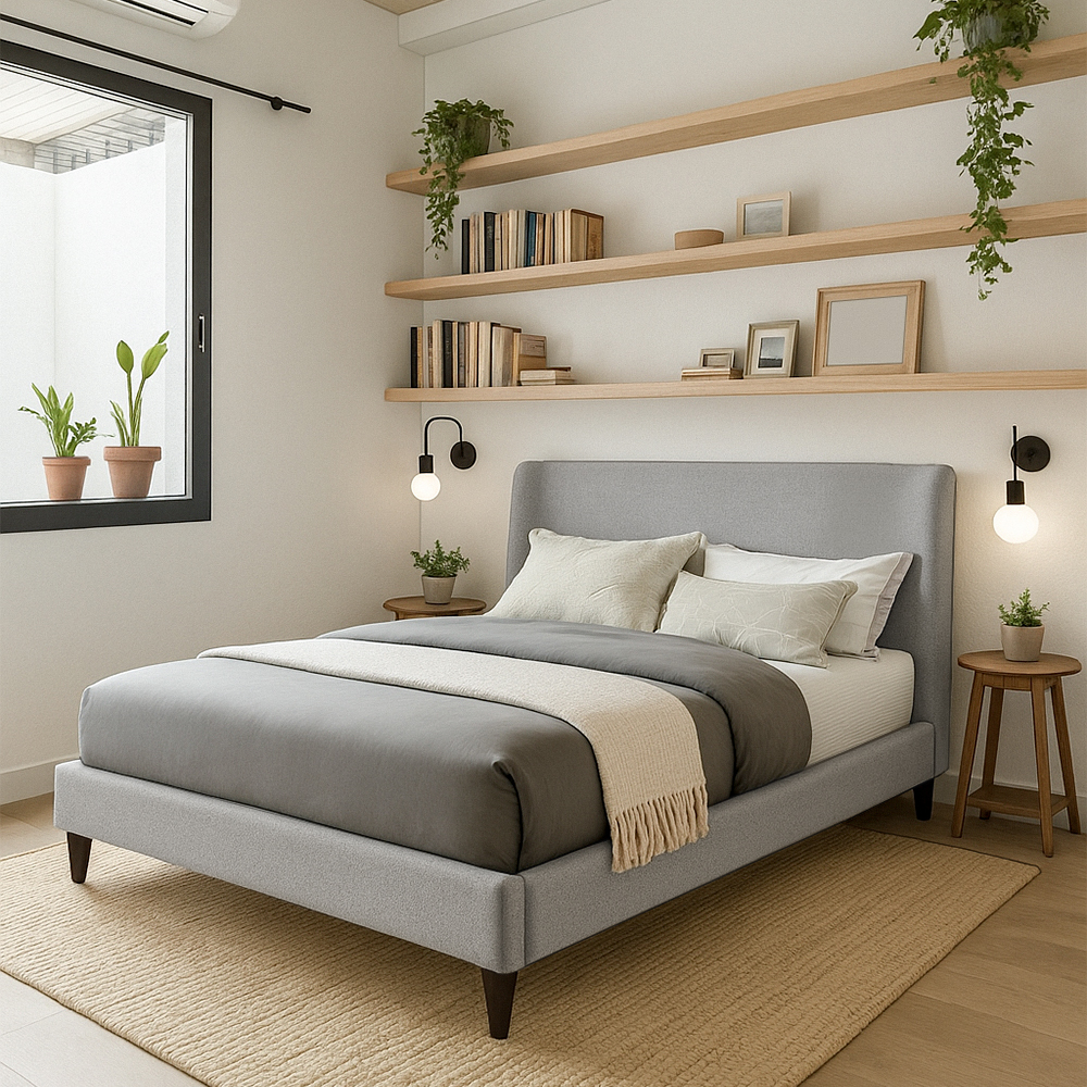 Foto 6 pulgar | Ilios Innova | Cama King Size Gris Con Cabecera Tapizada En Lino Y Poliéster | Estructura De Madera Resistente