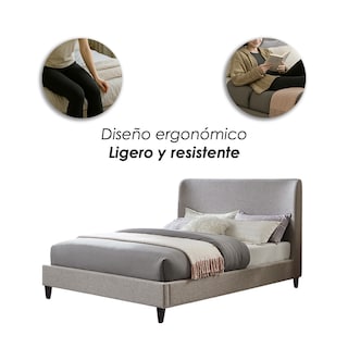 Foto 6 | Ilios Innova | Cama King Size Gris Con Cabecera Tapizada En Lino Y Poliéster | Estructura De Madera Resistente