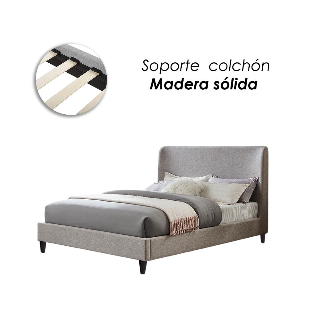 Foto 8 pulgar | Ilios Innova | Cama King Size Gris Con Cabecera Tapizada En Lino Y Poliéster | Estructura De Madera Resistente