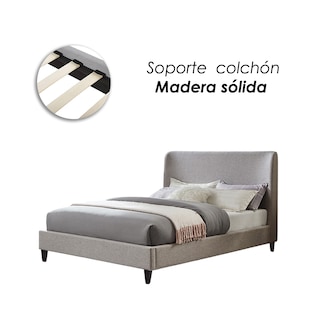 Foto 7 | Ilios Innova | Cama King Size Gris Con Cabecera Tapizada En Lino Y Poliéster | Estructura De Madera Resistente