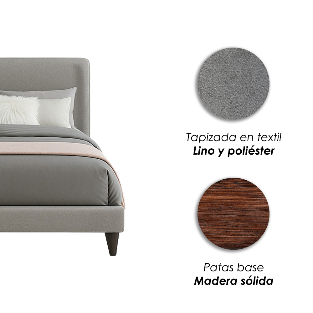 Foto 8 | Ilios Innova | Cama King Size Gris Con Cabecera Tapizada En Lino Y Poliéster | Estructura De Madera Resistente