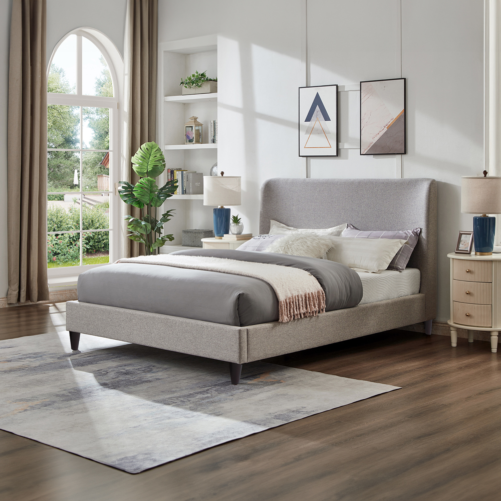 Foto 5 pulgar | Ilios Innova | Cama Matrimonial Gris Con Cabecera Tapizada En Lino Y Poliéster | Estructura De Madera Resistente