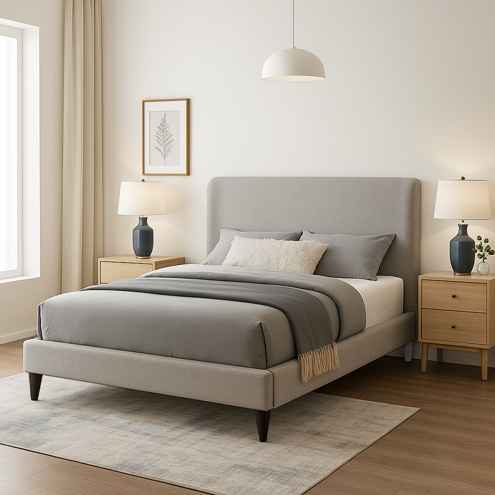 Foto 5 | Ilios Innova | Cama Matrimonial Gris Con Cabecera Tapizada En Lino Y Poliéster | Estructura De Madera Resistente