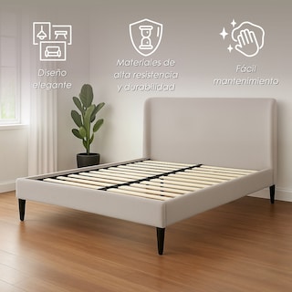 Foto 3 | Ilios Innova | Cama King Size Beige Con Cabecera Tapizada En Lino y Poliéster | Estructura De Madera Resistente