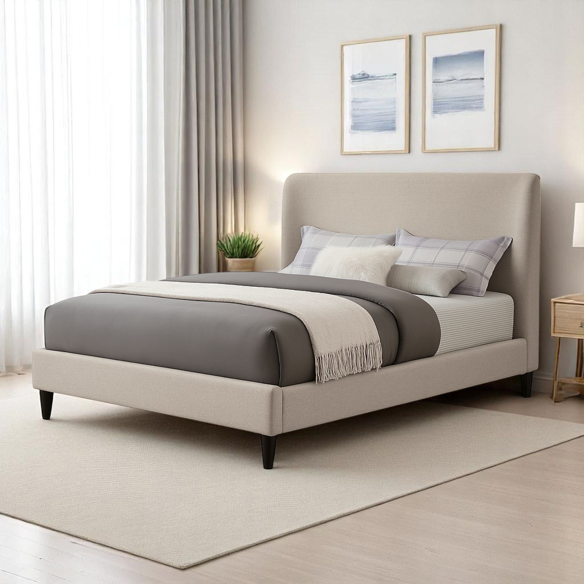 Foto 5 pulgar | Ilios Innova | Cama King Size Beige Con Cabecera Tapizada En Lino y Poliéster | Estructura De Madera Resistente