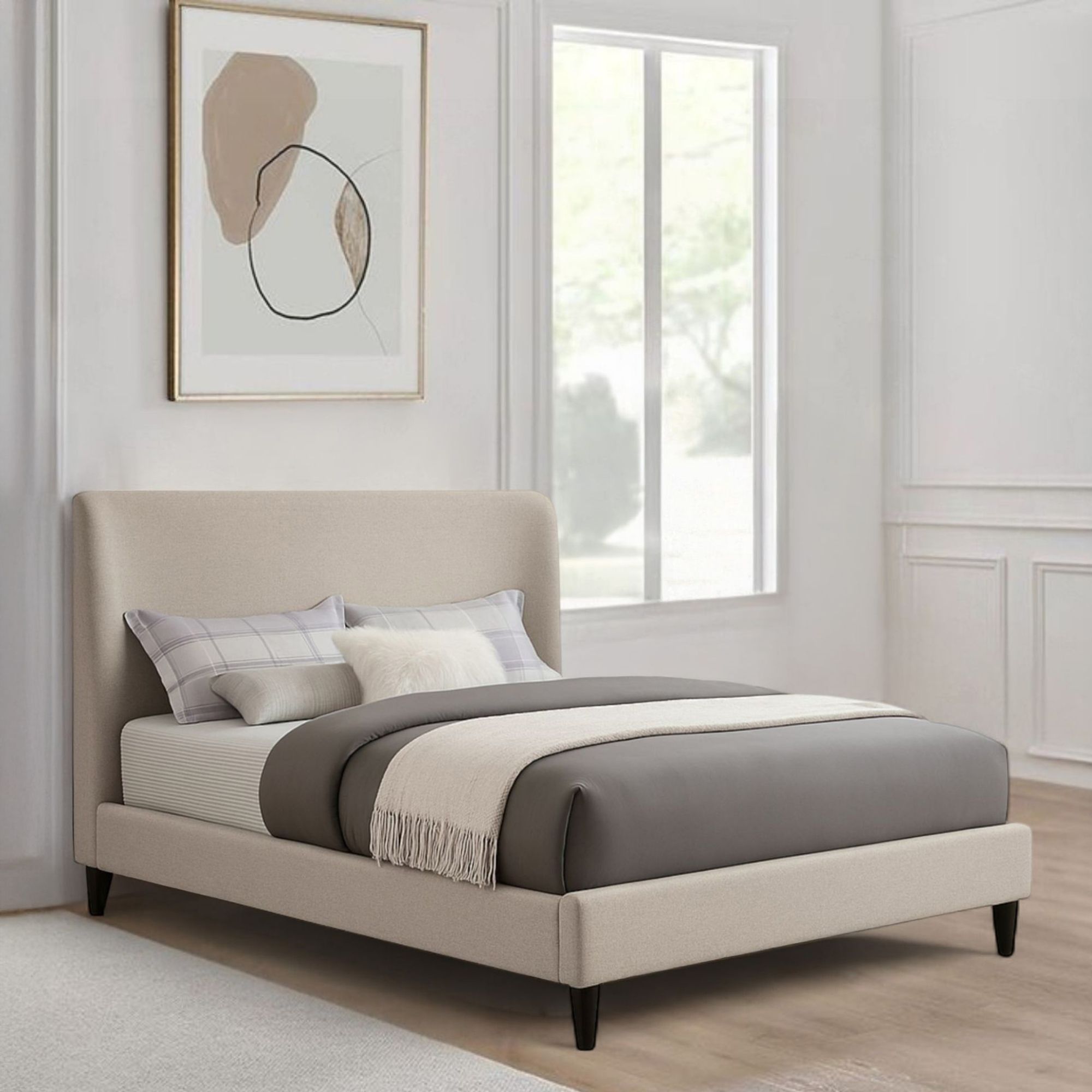 Foto 6 pulgar | Ilios Innova | Cama King Size Beige Con Cabecera Tapizada En Lino y Poliéster | Estructura De Madera Resistente