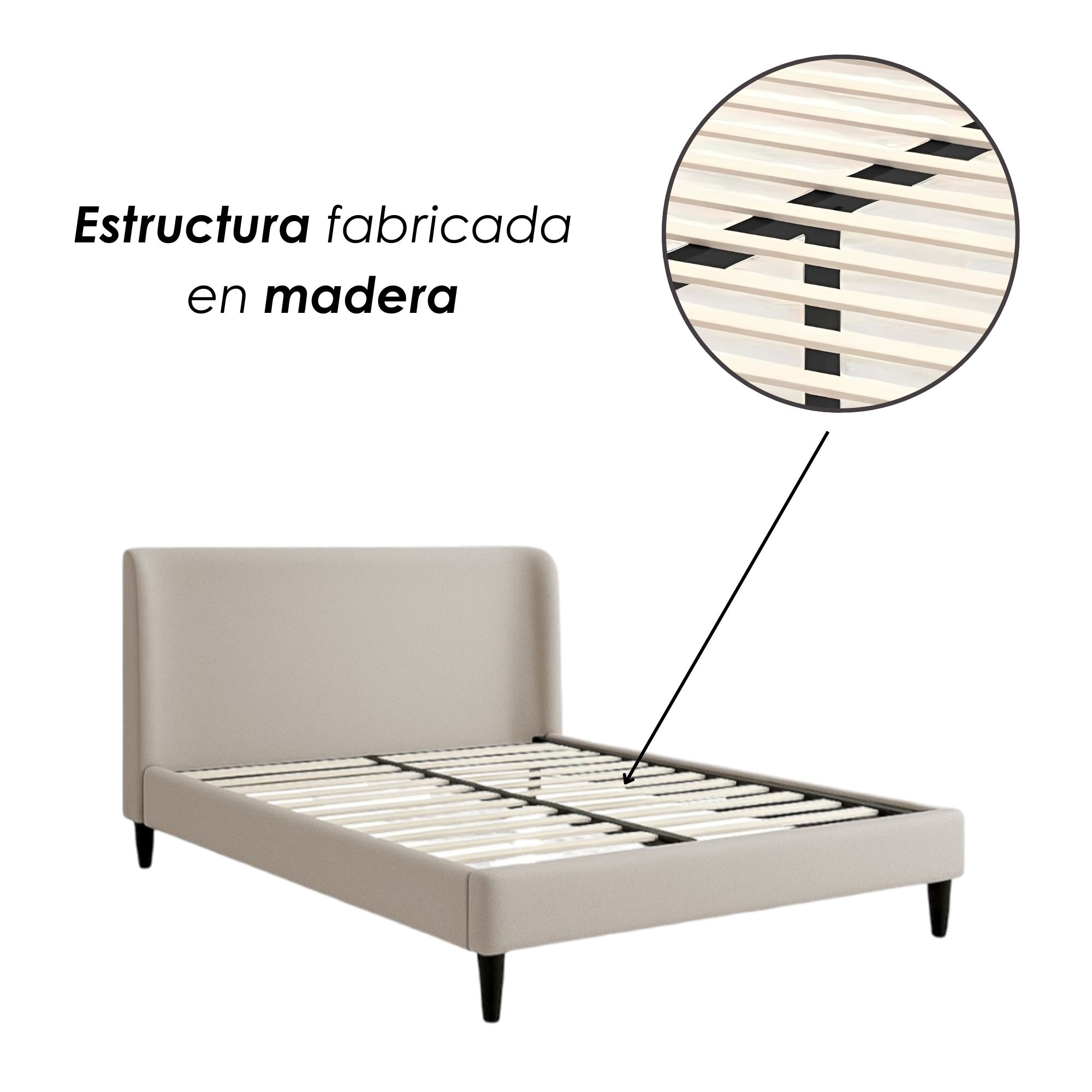 Foto 7 pulgar | Ilios Innova | Cama King Size Beige Con Cabecera Tapizada En Lino y Poliéster | Estructura De Madera Resistente