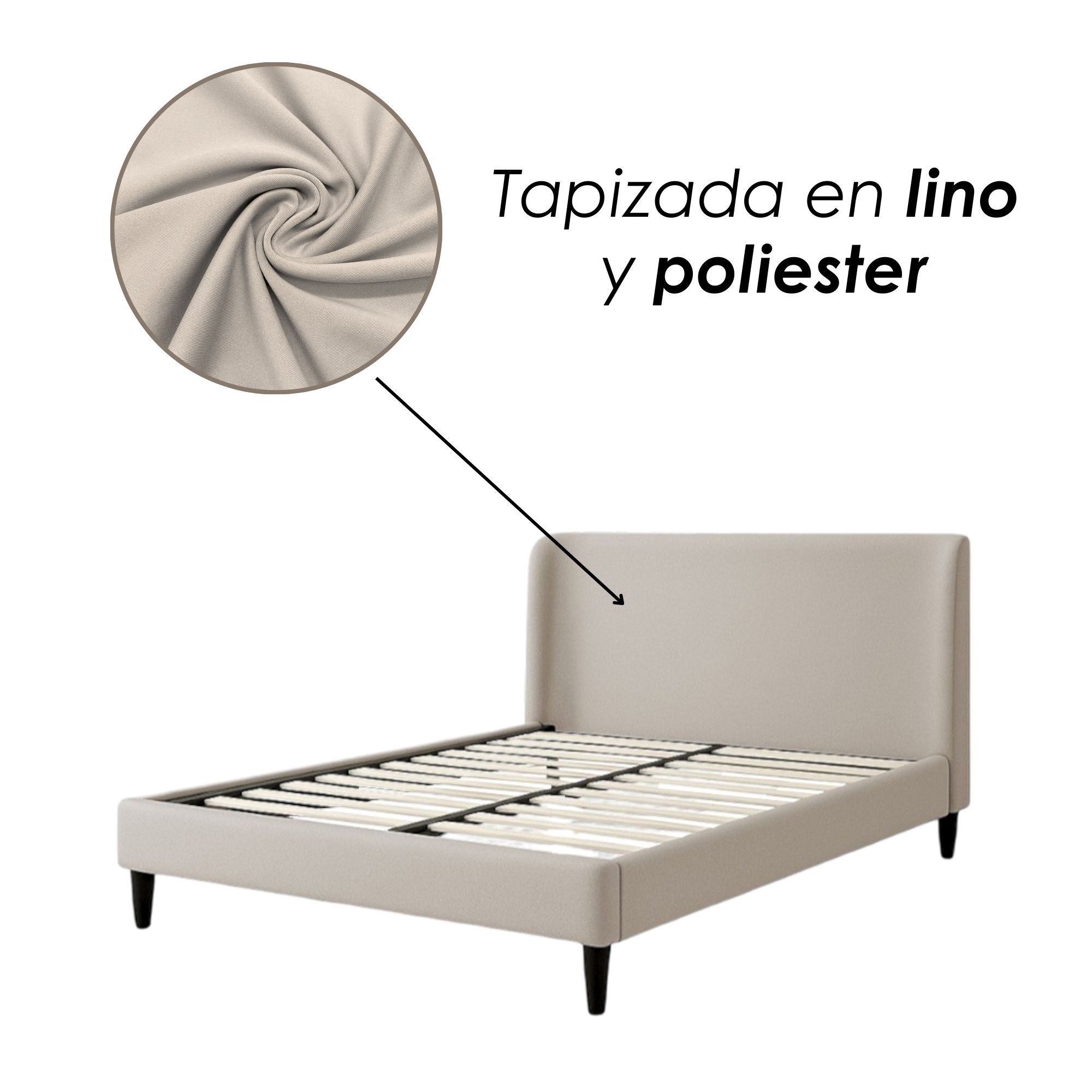 Foto 9 pulgar | Ilios Innova | Cama King Size Beige Con Cabecera Tapizada En Lino y Poliéster | Estructura De Madera Resistente
