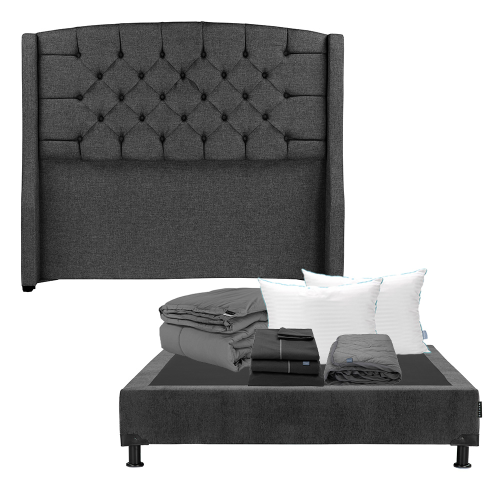 Foto 1 | Cabecera Dicasa Sitka Color Gris Carbon Matrimonial+box Color Gris Carbon+almohada Royal Twin+protector+sábanas+edredón