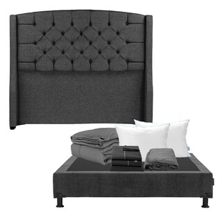 Foto 1 | Cabecera Dicasa Sitka Color Gris Carbon Matrimonial+box Color Gris Carbon+almohada Royal Twin+protector+sábanas+edredón