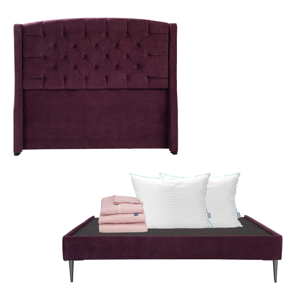 Foto 1 | Cabecera Dicasa Sitka Color Morado Matrimonial+base Slim Dicasa Color Morado+almohada Royal Twin+sábanas Royal