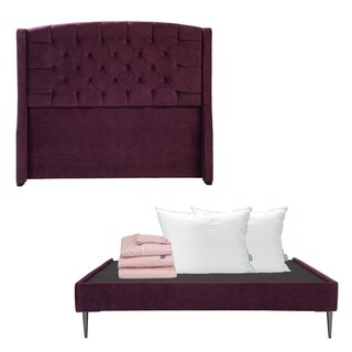 Foto 1 | Cabecera Dicasa Sitka Color Morado Matrimonial+base Slim Dicasa Color Morado+almohada Royal Twin+sábanas Royal