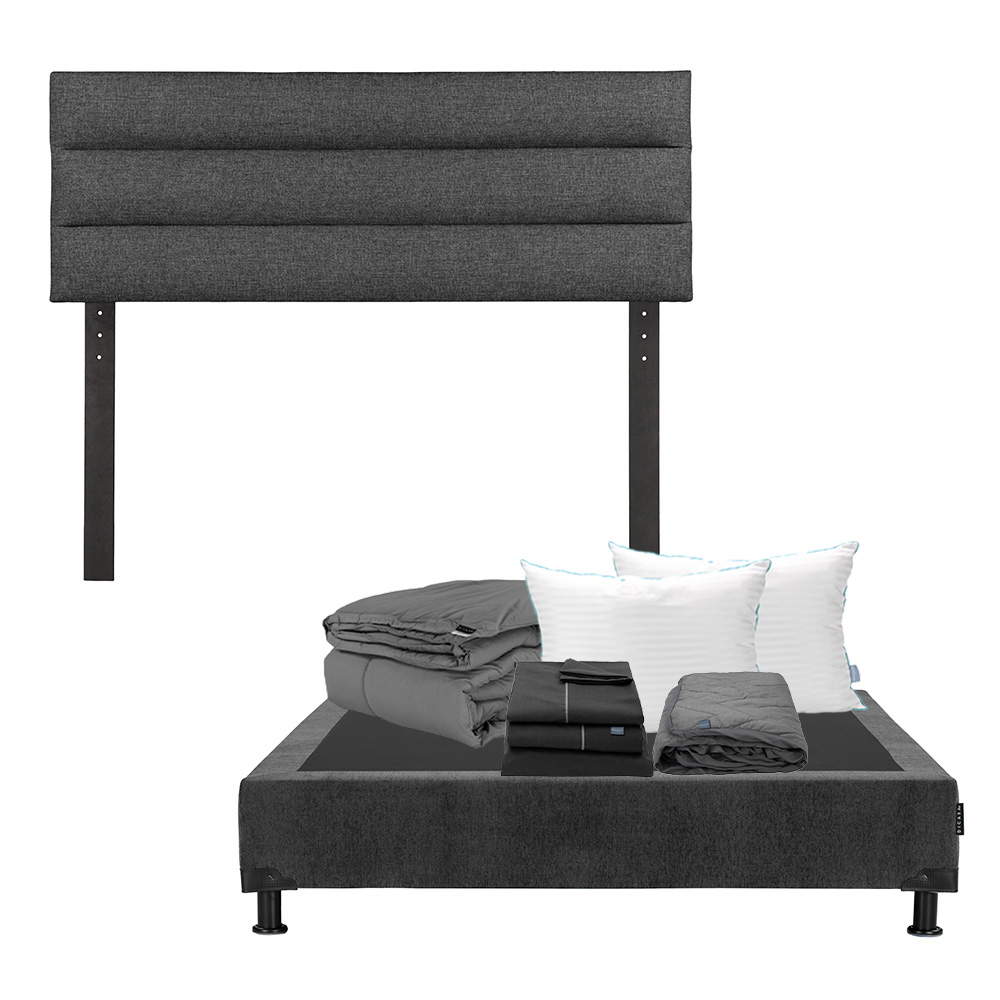 Foto 1 | Cabecera Dicasa Logan Color Gris Carbon Queen Size+box Color Gris Carbon+almohada Royal Twin+protector+sábanas+edredón