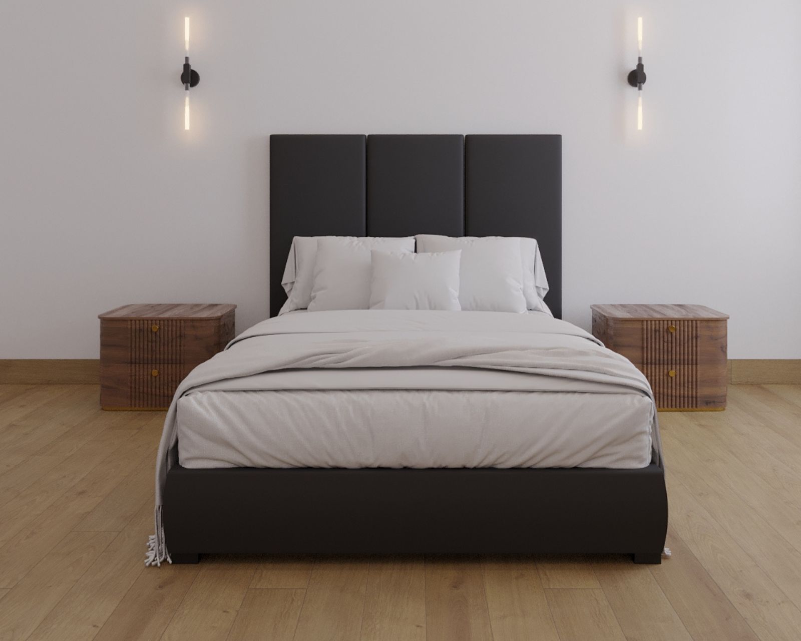 Foto 2 pulgar | Cama Matrimonial  + Cabecera + Somier Modern Luxury De Terciopelo Negro Con Canales De 60 Cm