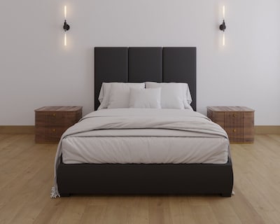 Foto 1 | Cama Matrimonial + Cabecera + Somier Modern Luxury De Terciopelo Negro Con Canales De 60 Cm