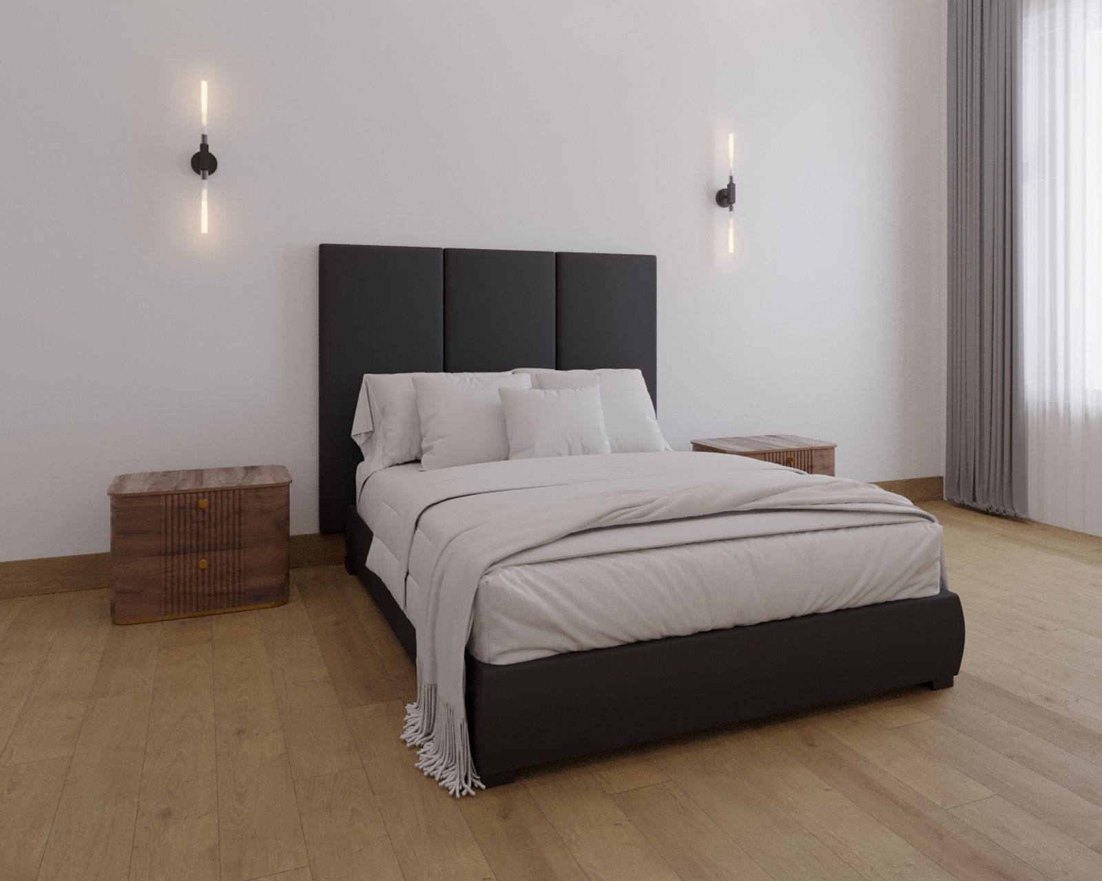 Foto 3 pulgar | Cama Matrimonial  + Cabecera + Somier Modern Luxury De Terciopelo Negro Con Canales De 60 Cm