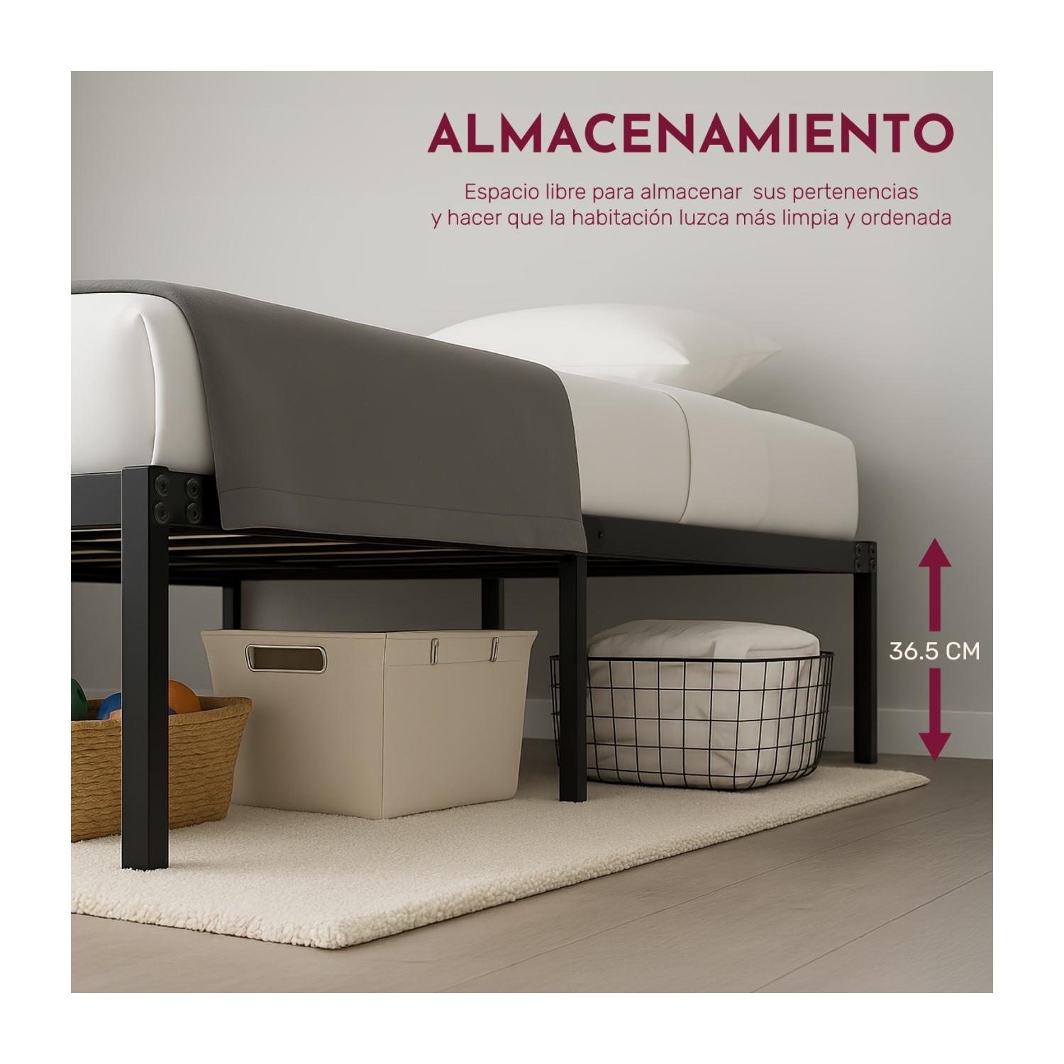 Foto 4 pulgar | Base Cama Matrimonial Box Plegable Metal Acero Soporta 250kg Houzer