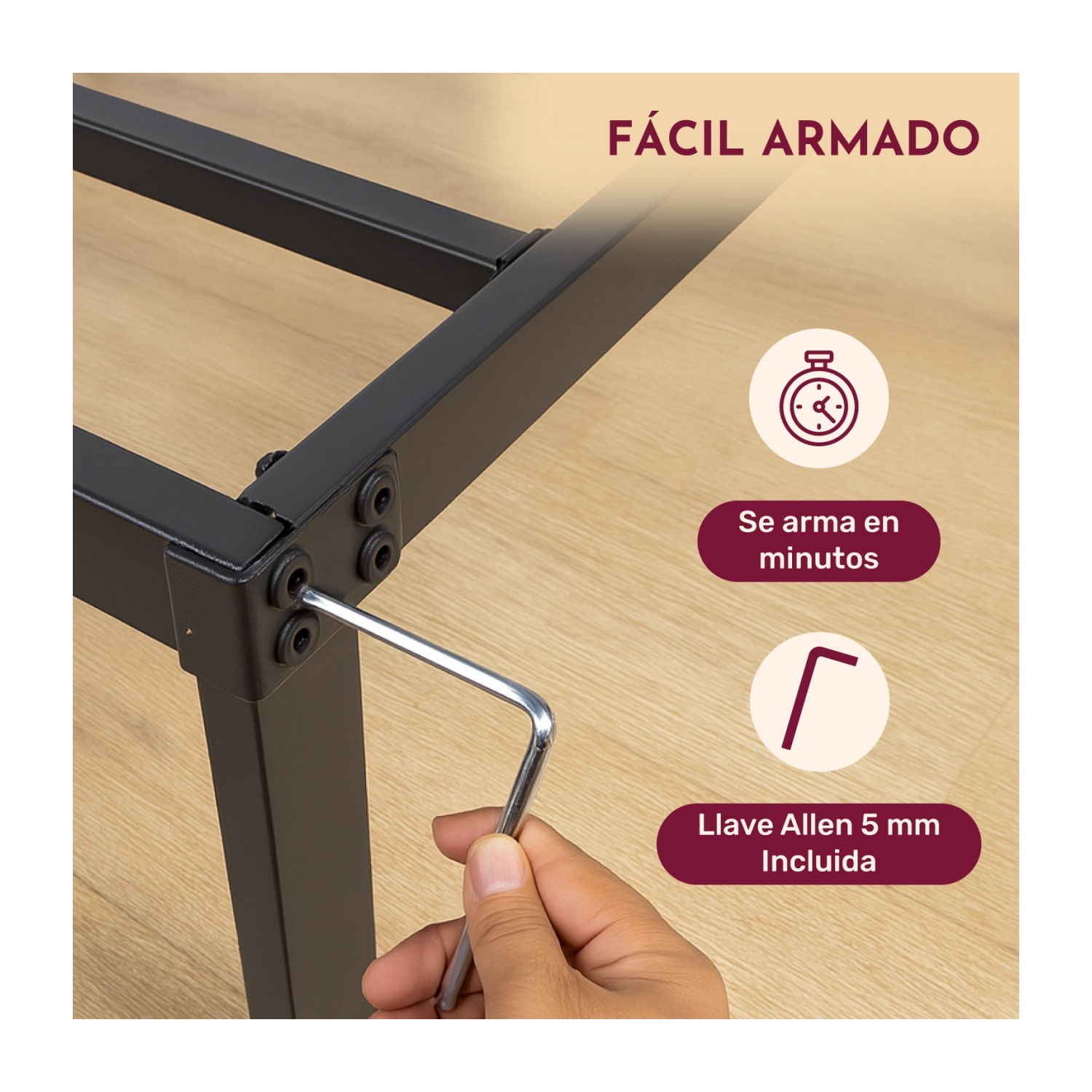 Foto 5 pulgar | Base Cama Matrimonial Box Plegable Metal Acero Soporta 250kg Houzer