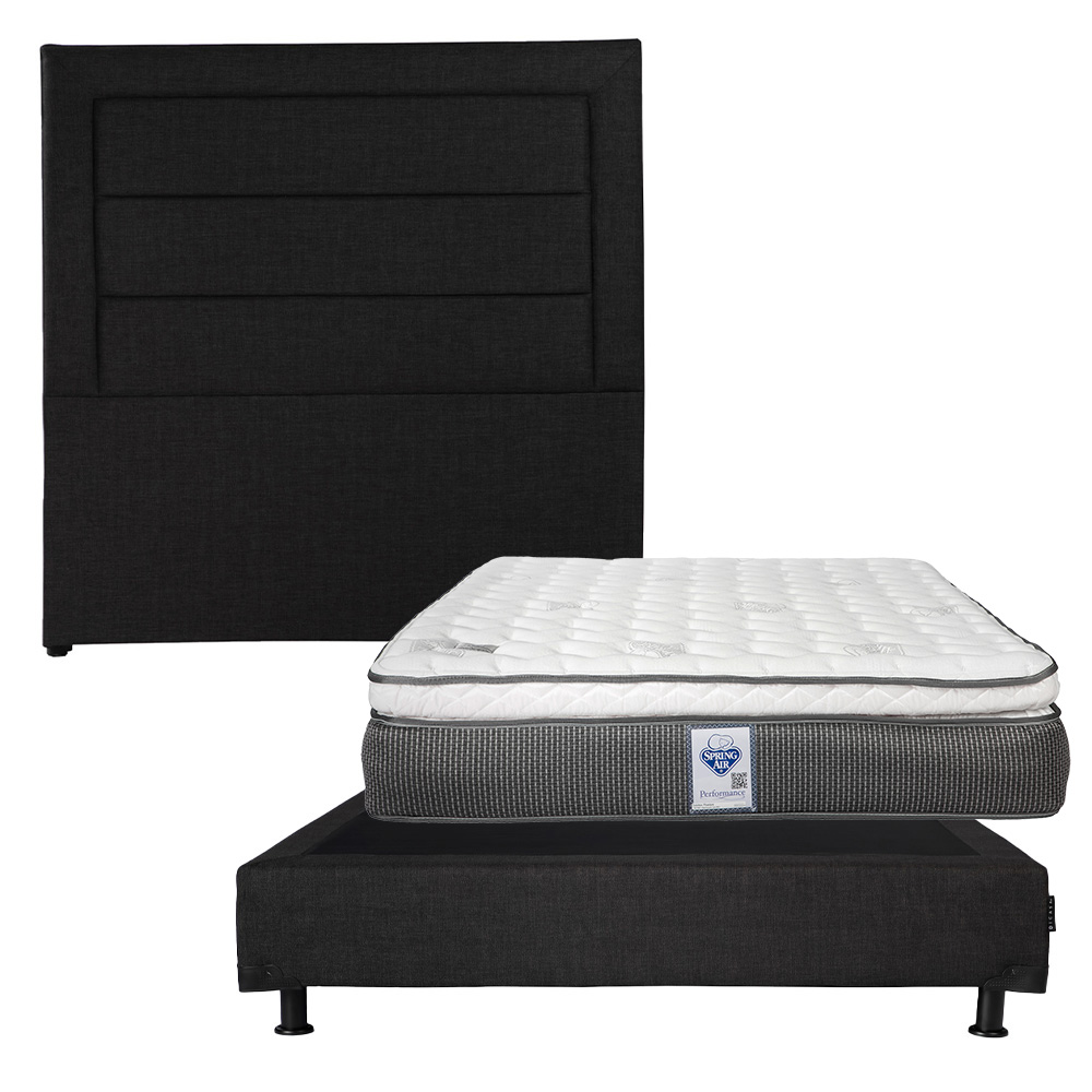 Cabecera Dicasa Blend Queen Size Color Negro  + Box Dicasa Color Negro + Colchón Spring Air Phantom