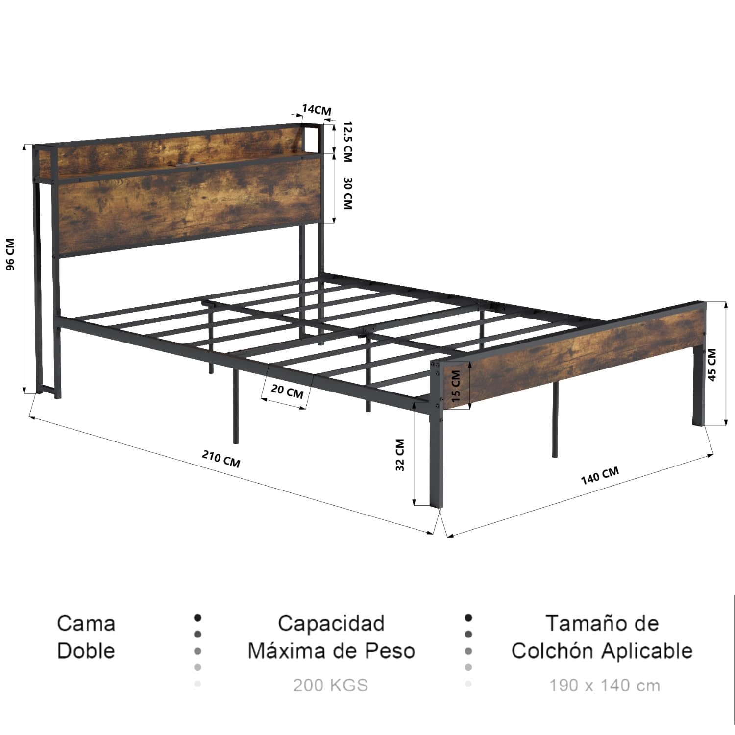 Foto 2 | Base para Cama Matrimonial Nami de Metal