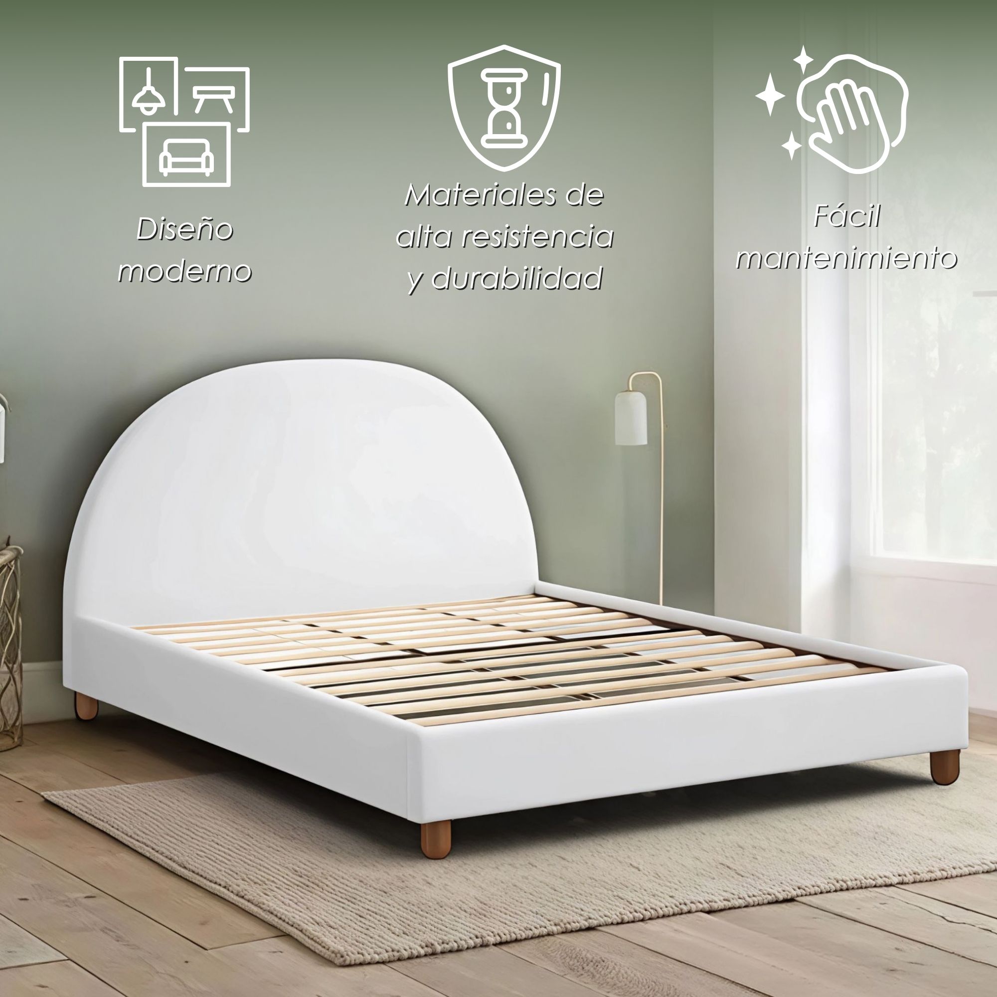 Foto 4 pulgar | Ilios Innova | Base De Cama King Size Con Cabecera Arco Tapizada En Lino. Diseño Moderno Y Minimalista Blanco.