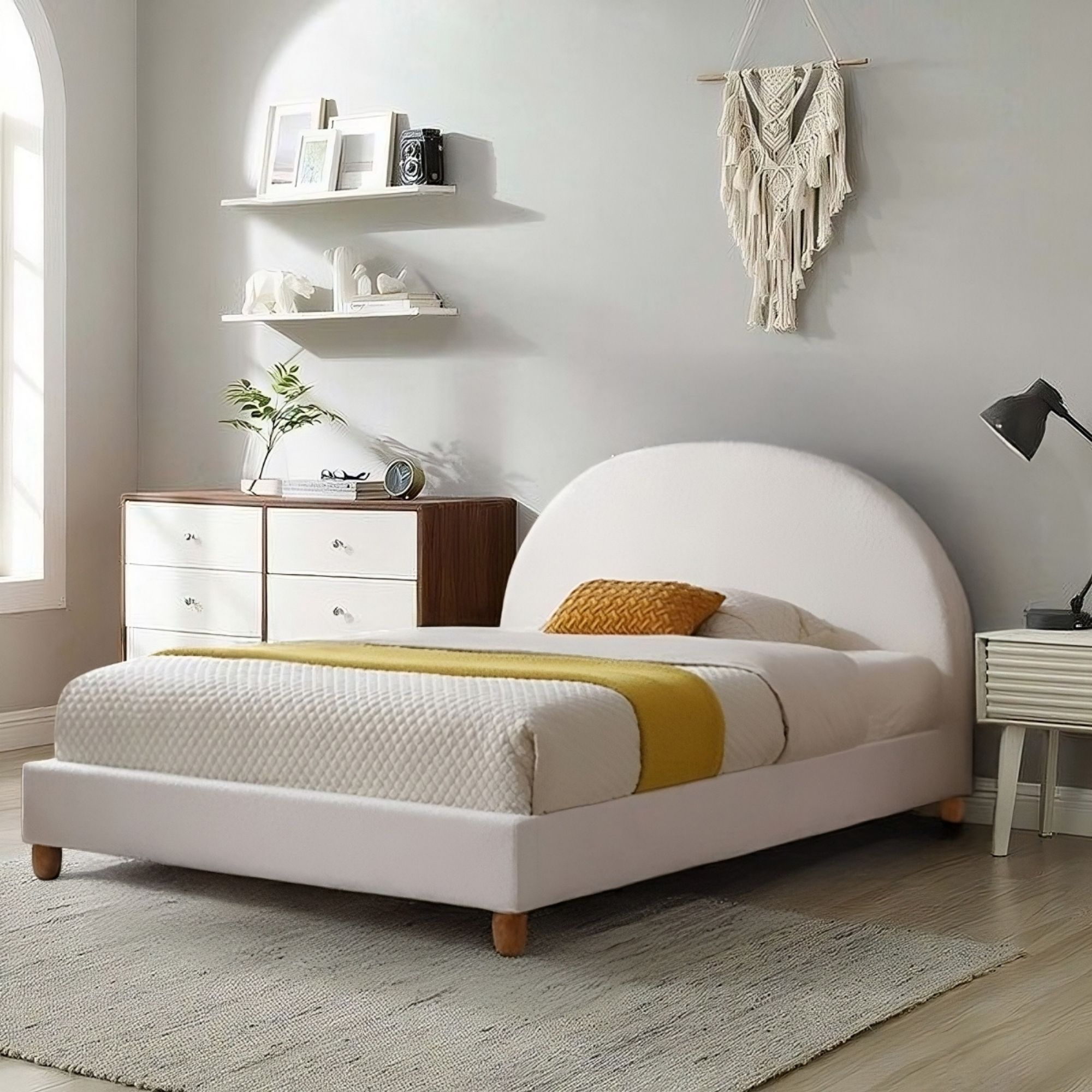 Foto 5 pulgar | Ilios Innova | Base De Cama King Size Con Cabecera Arco Tapizada En Lino. Diseño Moderno Y Minimalista Blanco.