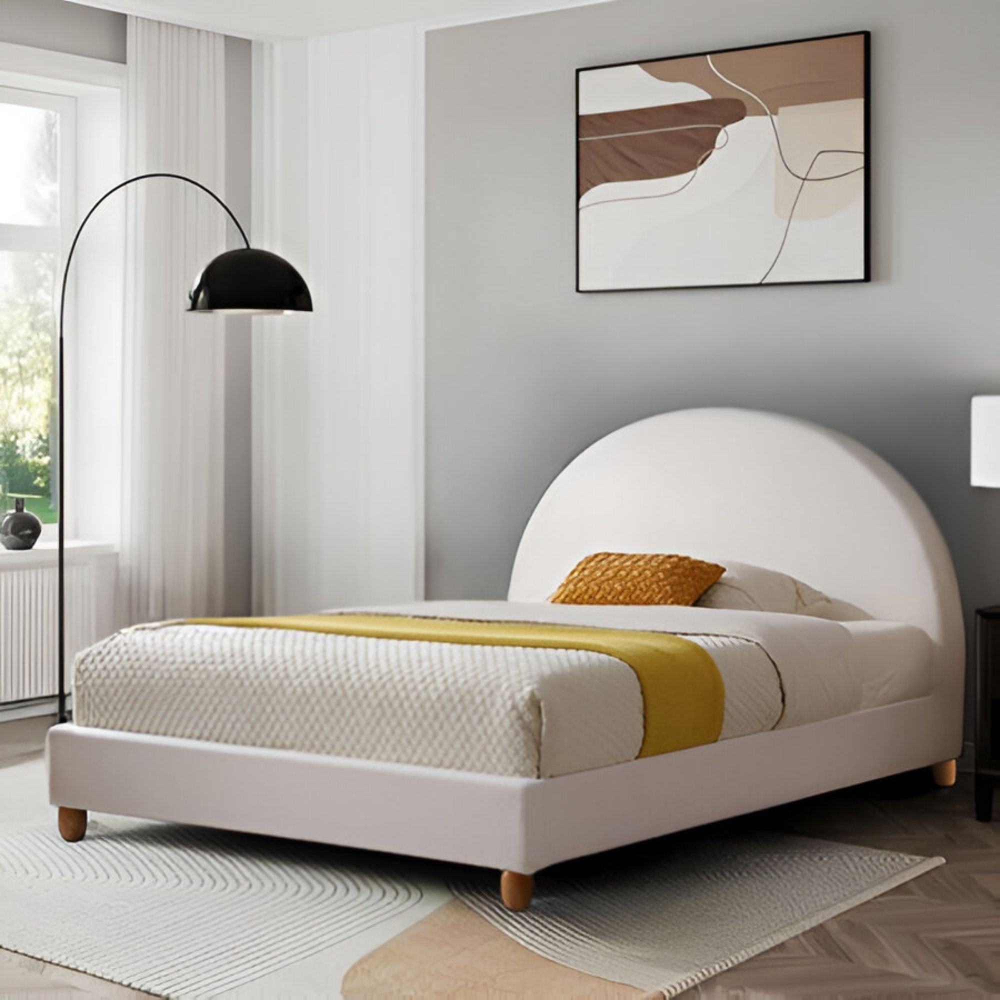 Foto 6 pulgar | Ilios Innova | Base De Cama King Size Con Cabecera Arco Tapizada En Lino. Diseño Moderno Y Minimalista Blanco.