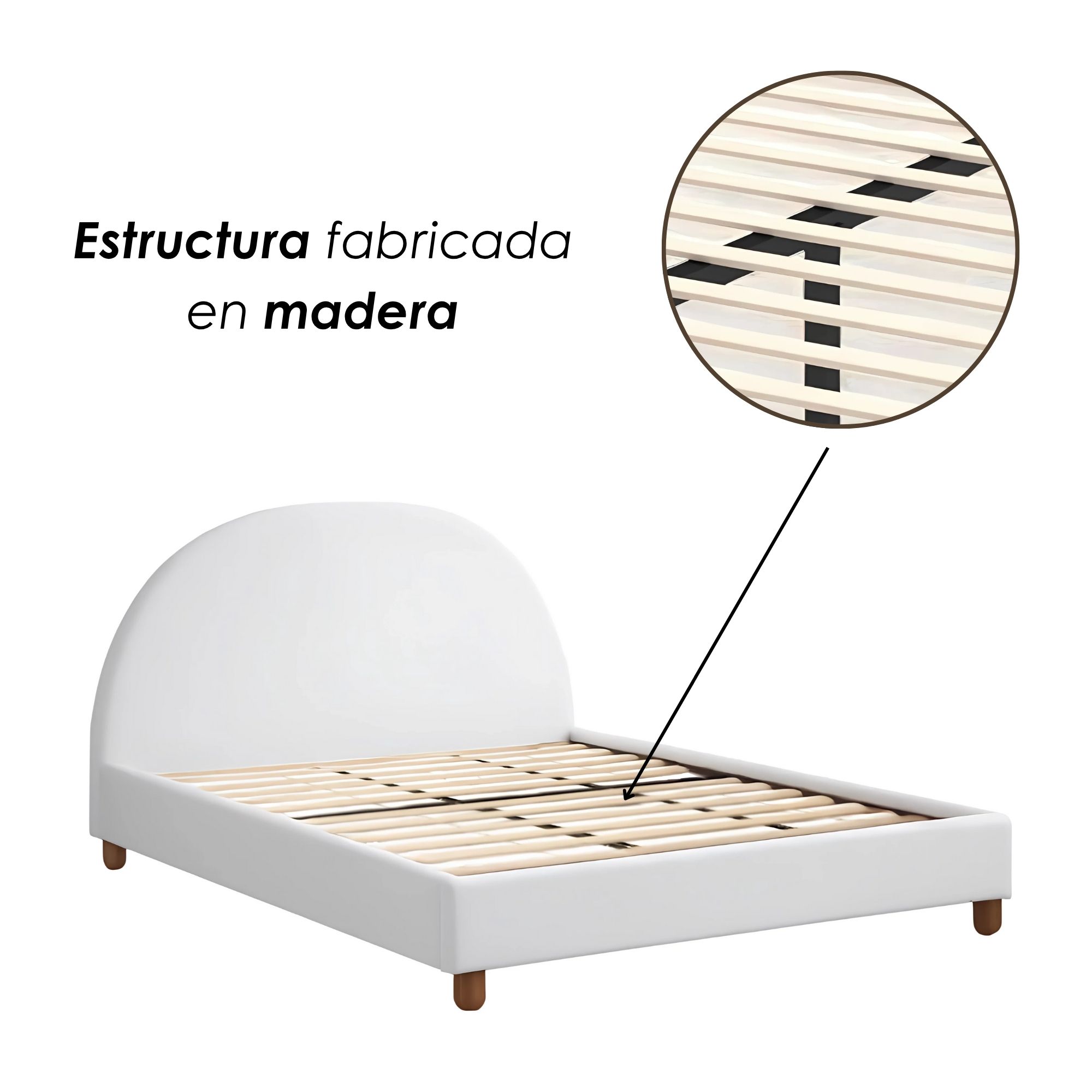 Foto 7 pulgar | Ilios Innova | Base De Cama King Size Con Cabecera Arco Tapizada En Lino. Diseño Moderno Y Minimalista Blanco.