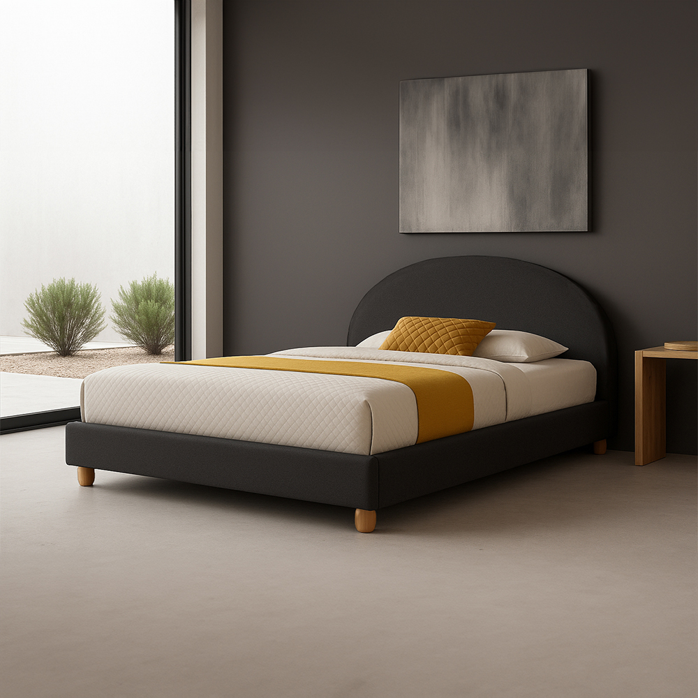 Foto 5 pulgar | Ilios Innova | Base De Cama Matrimonial Con Cabecera Tipo Arco Tapizada En Lino. Diseño Moderno Minimalista Negro.
