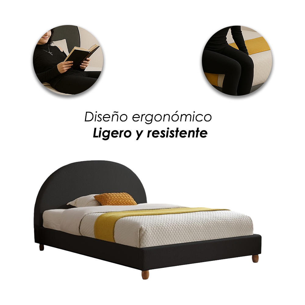 Foto 9 pulgar | Ilios Innova | Base De Cama Matrimonial Con Cabecera Tipo Arco Tapizada En Lino. Diseño Moderno Minimalista Negro.